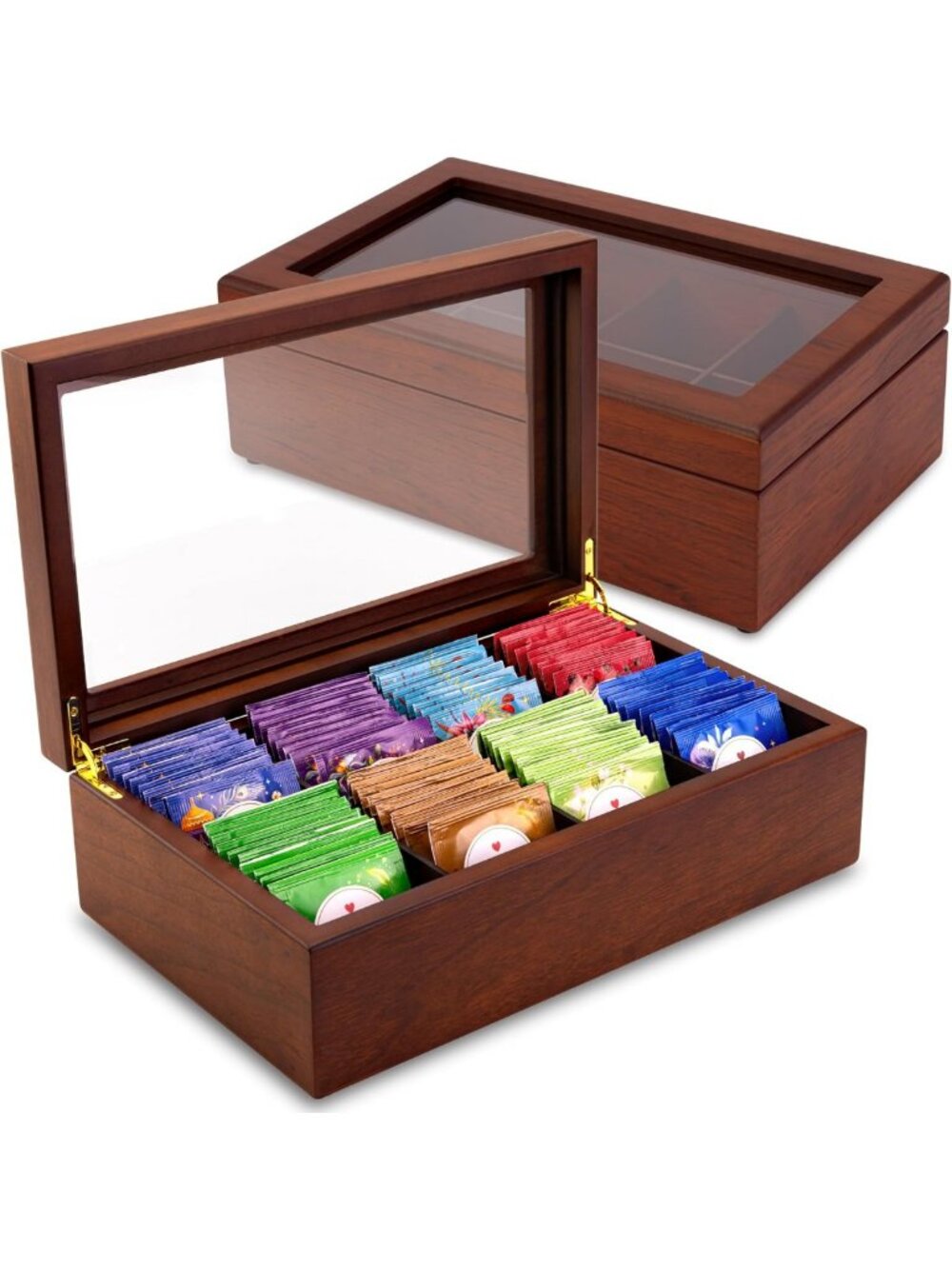 Luxury Wooden Tea Bag Organizer - Elegant Tea Storage Box for Home & Kitchen